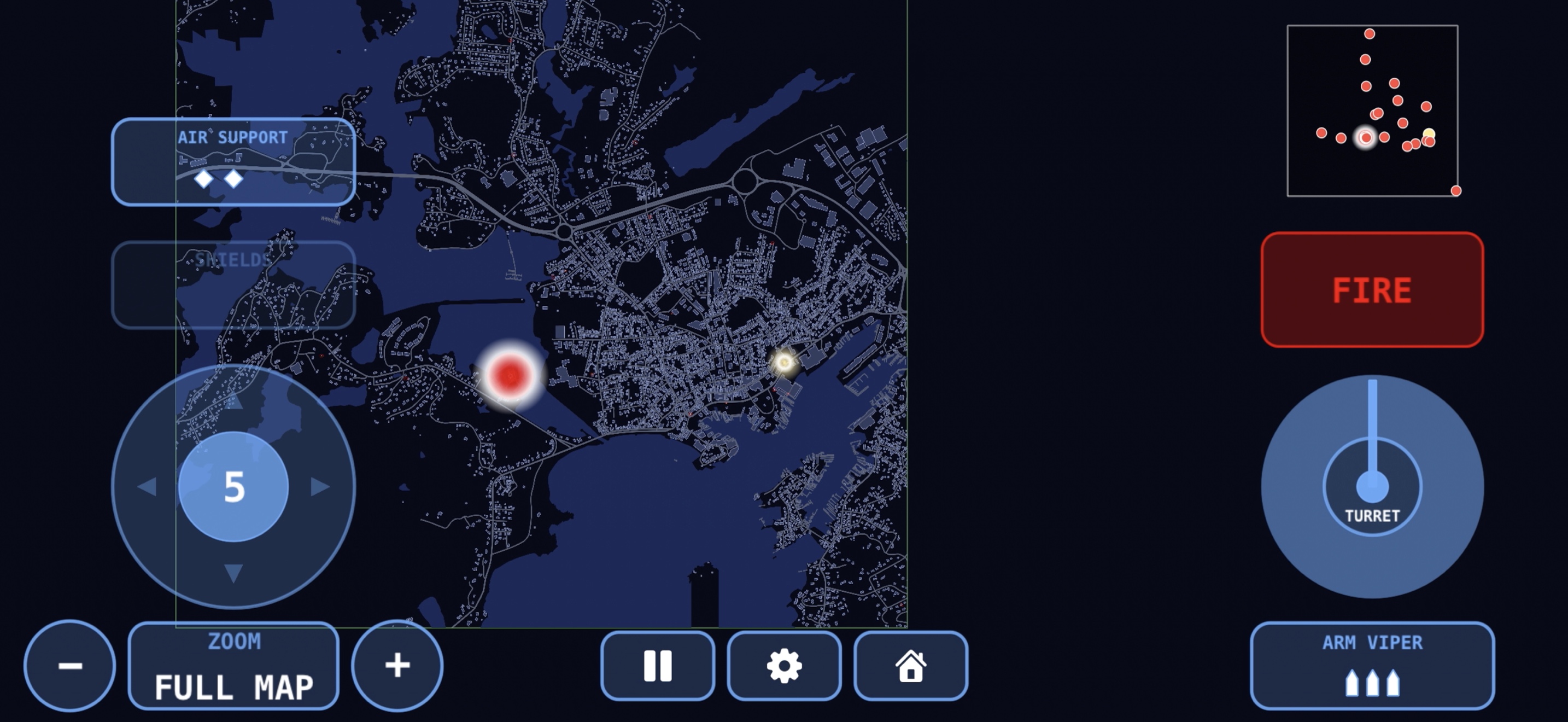 Full tactical map of Gloucester, MA zoomed all the way out, showing the whole coastline and enemy positions