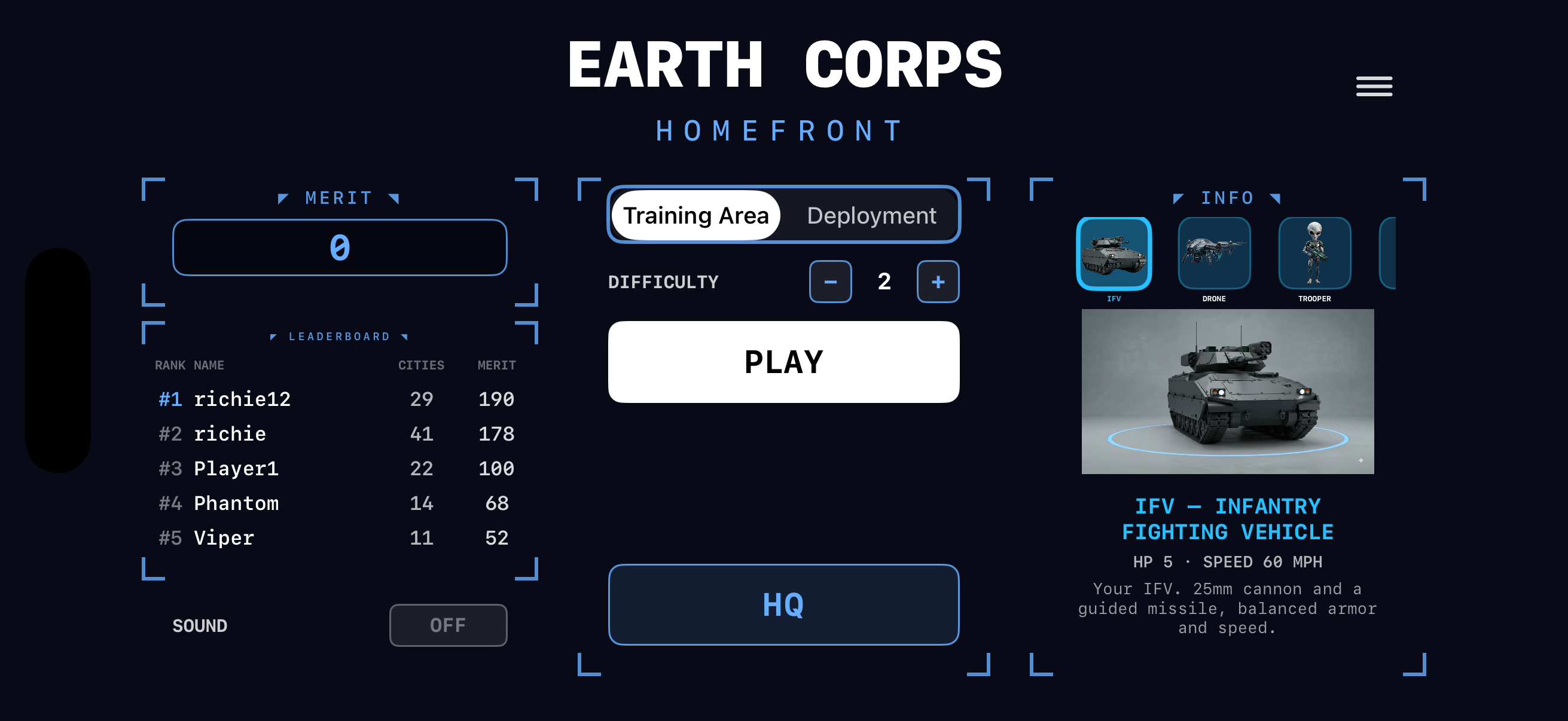 Earth Corps: Homefront start screen